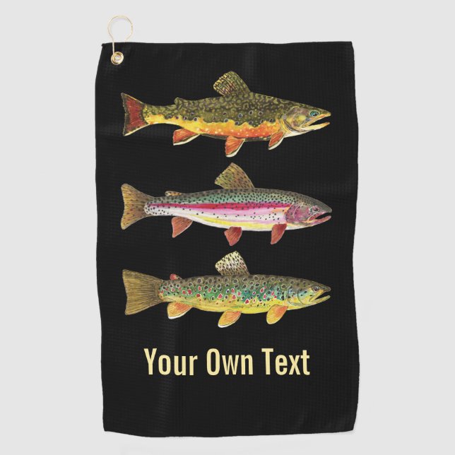 3 Big Trout Fly Fishing Ichthyology Angler's Cool Golf Towel (Front)