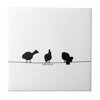 3 birds ceramic black and white tile