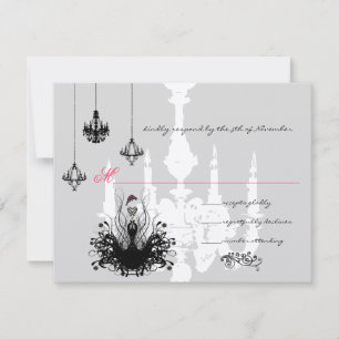 3 Black Chandeliers Fashion Diva Wedding RSVP Card