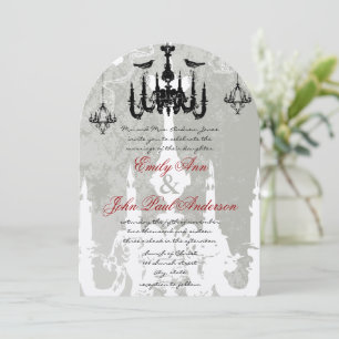 3 Black Chandeliers Love Birds Wedding Invitation