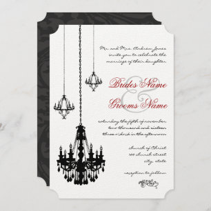 3 Black Chandeliers Red Accents Wedding Invitation