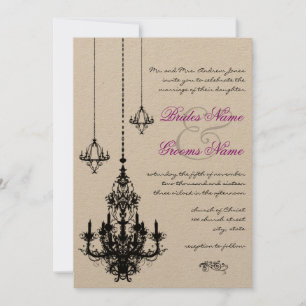 3 Black Chandeliers Wedding Invitations