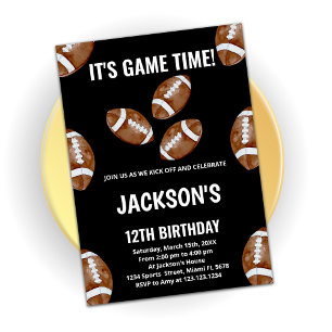 3 Black Football Birthday Invitations
