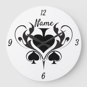 3 Black Spades Tribal Thunder_Cove  Large Clock