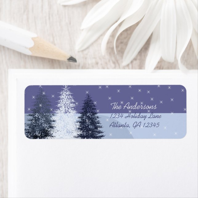 3 Blue Christmas Trees Return Address Label (Insitu)