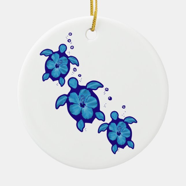 3 Blue Honu Turtles Ceramic Ornament (Front)