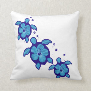 3 Blue Honu Turtles Cushion