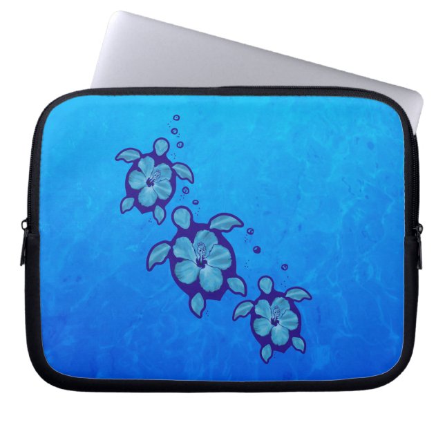 3 Blue Honu Turtles Laptop Sleeve (Front)