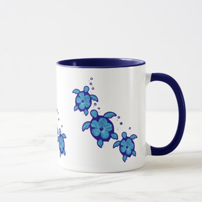 3 Blue Honu Turtles Mug (Right)