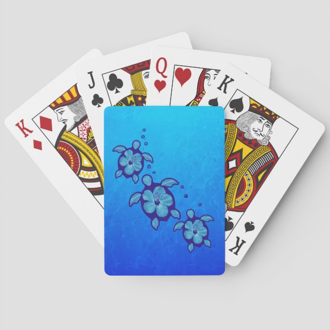 3 Blue Honu Turtles Playing Cards (Back)