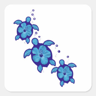 3 Blue Honu Turtles Square Sticker