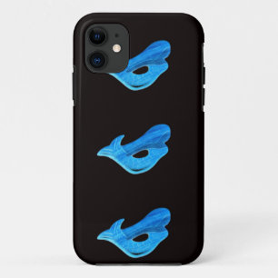 3 blue mermaids on black case