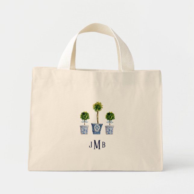 3 Boxwood topiary Monogrammed Tote Bag (Front)