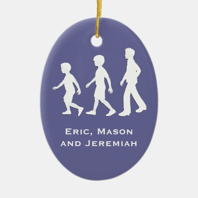 3 Brothers: Paper Cut-Out Style Boys Ceramic Ornament (Front)