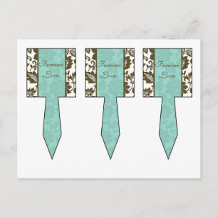 3 Brown/Blue Floral Damask Wedding Cup Cake Picks Postcard
