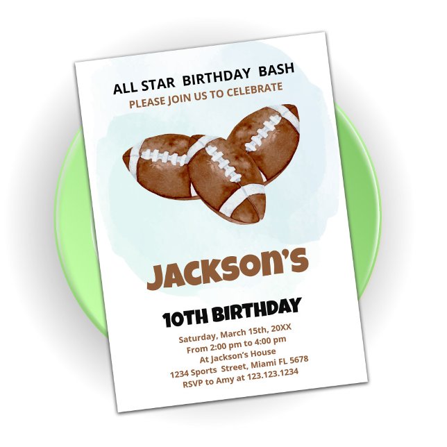 3 Brown Football Birthday Invitations (Creator Uploaded)