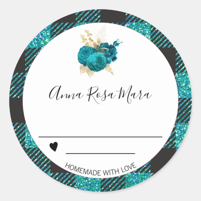 ** 3" Buffalo Gingham Canning Homemade Roses AP30  Classic Round Sticker (Front)