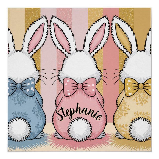 3 Bunny Trio, Personalised Name Poster (Front)