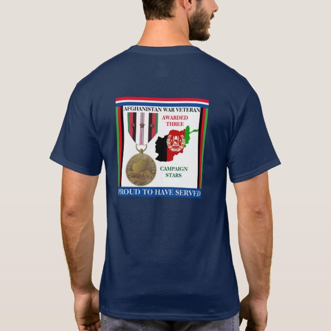 3 CAMPAIGN STARS AFGHANISTAN WAR VETERAN T-Shirt (Back)