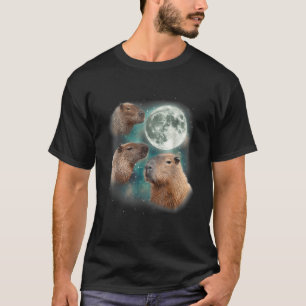 3 Capybara Moon Giant Rodents Weird Howling Parody T-Shirt