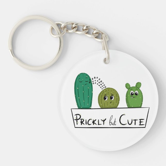 3 Cartoon Cactus Infants in Planter Key Ring (Front)