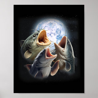 3 Catfish Howling At The Moon Funny Catfish Fishin Poster