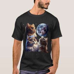 3 cats howling at the moon three cat moonpng T-Shirt