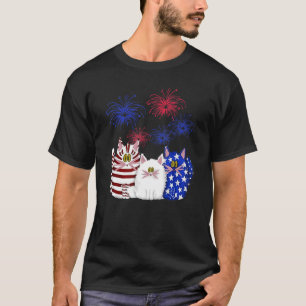 3 Cats Kitten Firework American Flag T-Shirt