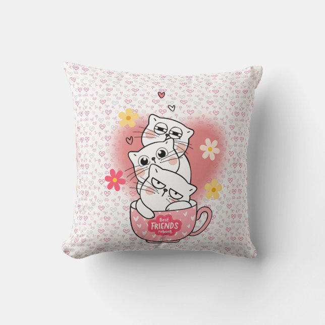 3 cats with  flowes and a mug cushion (Front)