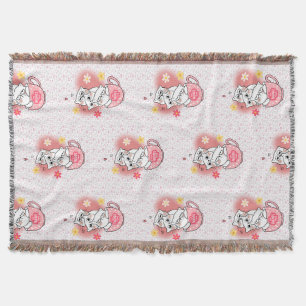 3 cats with  flowes and a mug throw blanket