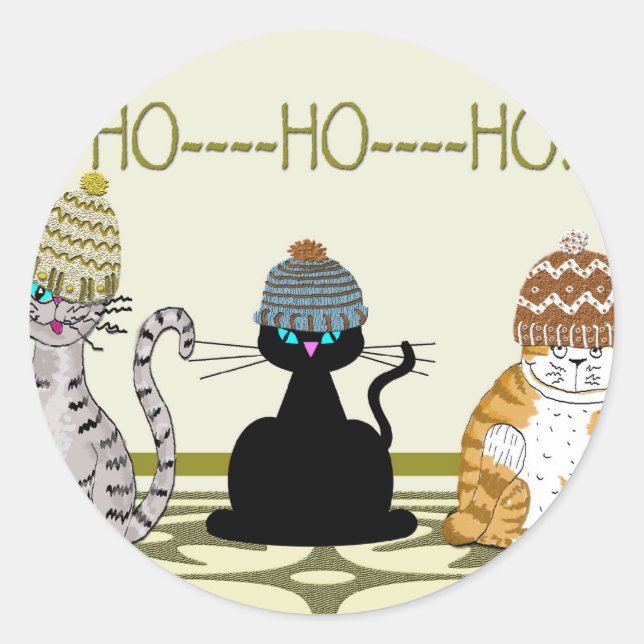 3 Cats With Hats Christmas Classic Round Sticker (Front)