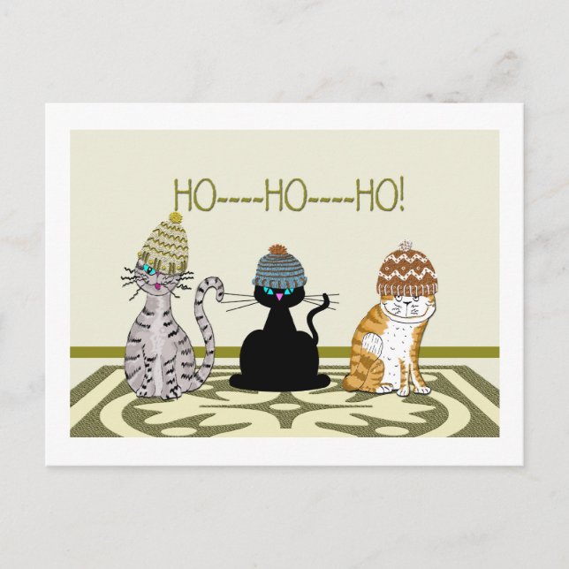 3 Cats With Hats Christmas Holiday Postcard (Front)