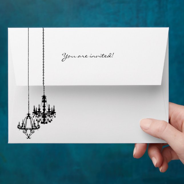 3 Chandelier Damask Wedding Envelopes (Hand)