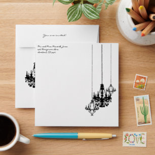 3 Chandelier Damask Wedding Square Envelopes