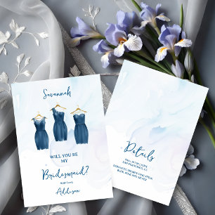 3 Chic Blue Bridesmaid Dresses Watercolor Proposal