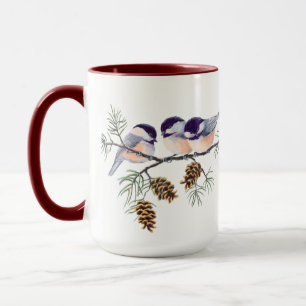 3 CHICKADEES & CONES by SHARON SHARPE Mug