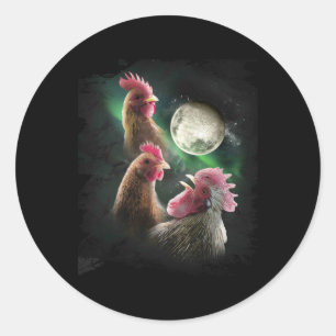 3 Chicken Moon Wolf Chickens Howling Wolves Classic Round Sticker