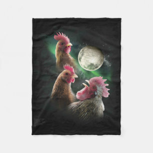 3 Chicken Moon Wolf Chickens Howling Wolves  Fleece Blanket