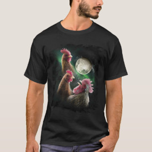 3 Chicken Moon Wolf Chickens Howling Wolves  T-Shirt
