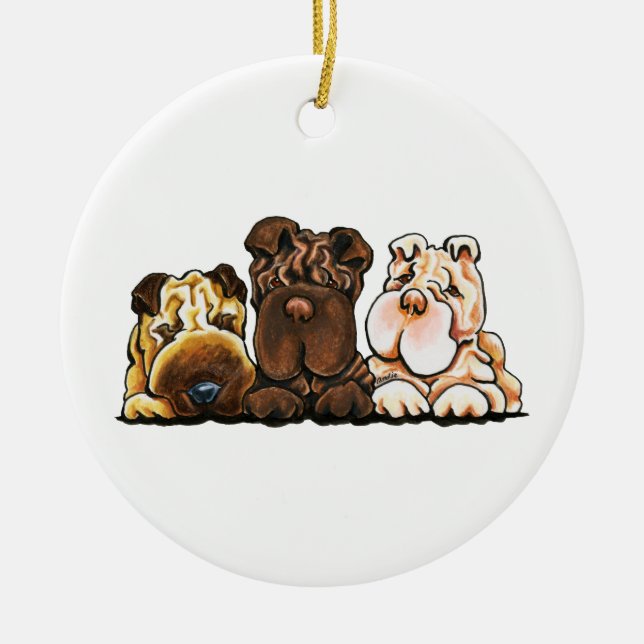3 Chinese Shar Pei Ceramic Tree Decoration (Front)