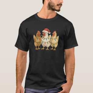 3 Christmas Chickens Christmas Lights and Santa ha T-Shirt