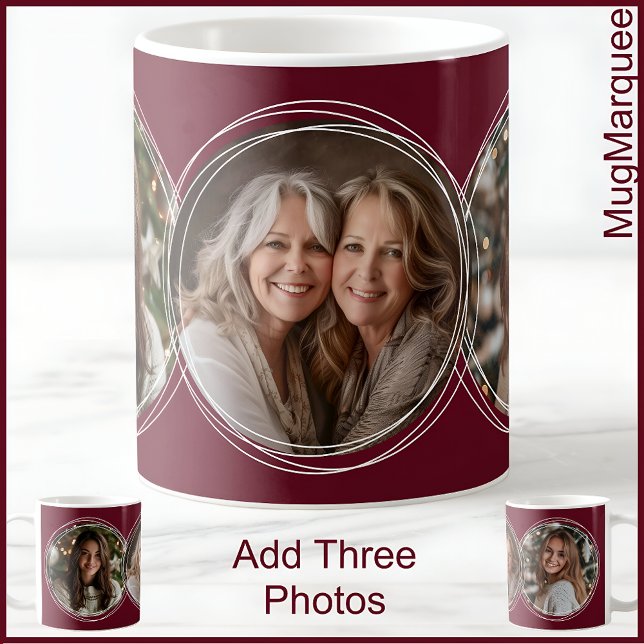 3 Christmas Photos Collage Maroon C31 Mum Mother Coffee Mug (Creator Uploaded)