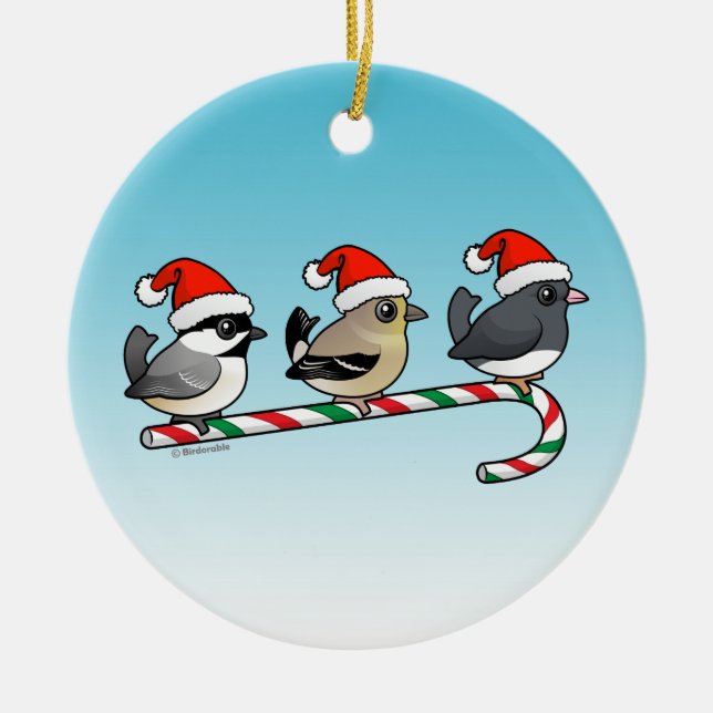 3 Christmas Songbirds Ceramic Tree Decoration (Front)
