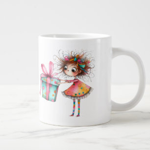 *  3 Colorful  Whimsical Christmas Girl  Gift AP97 Large Coffee Mug