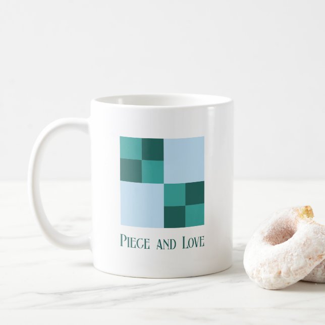 3 Colour Double Four Patch Quilt Block Punny Coffee Mug (With Donut)