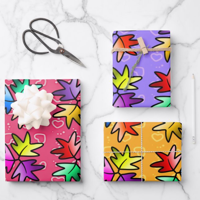 3 colour Kids wrapping paper- heartstopper leaves  Paper Sheet (Front)