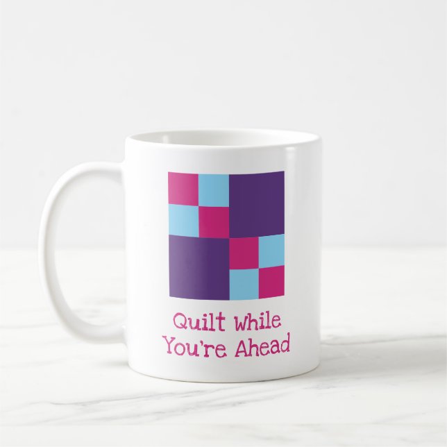 3-Colour Quilting Pun Double Four Patch Quilt Bloc Coffee Mug (Left)