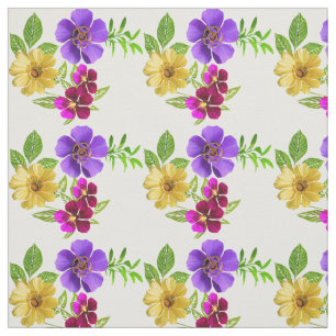 3 Coloured Flowers Fabric