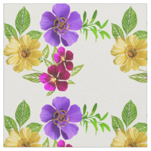 3 Coloured Flowers Fabric