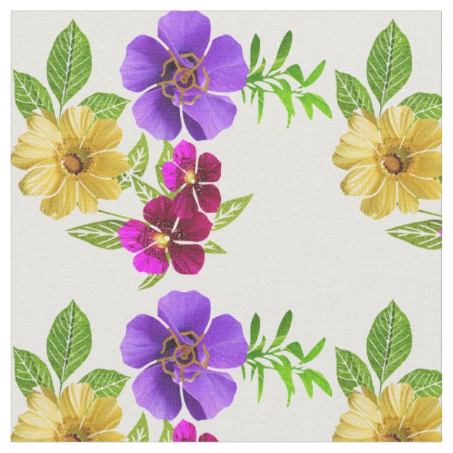 3 Coloured Flowers Fabric (Close Up)